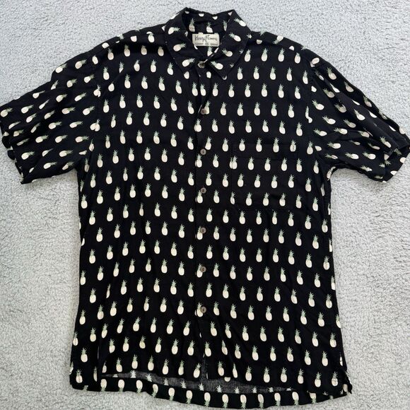 Kenny Flowers Shirt Mens M Black Limited Edition Hawaiian Pineapples Rayon - Picture 1 of 8
